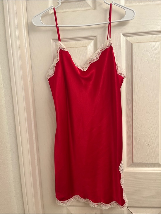 Victoria's Secret Other - Victoria's Secret Red Satin Slip with Lace Trim